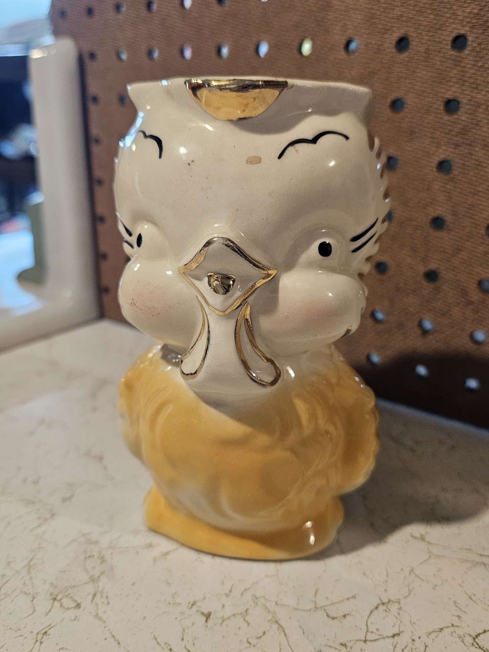 Vintage Ceramic Chick- White and Yellow with Gold Trim